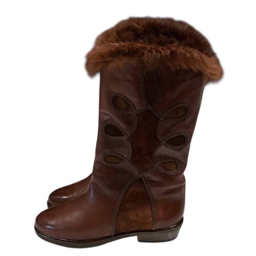 Emmedieci Boots Womens 9 40 Brown Leather Suede Fur Trim Wool Pull On VTG 90s - Picture 8 of 12